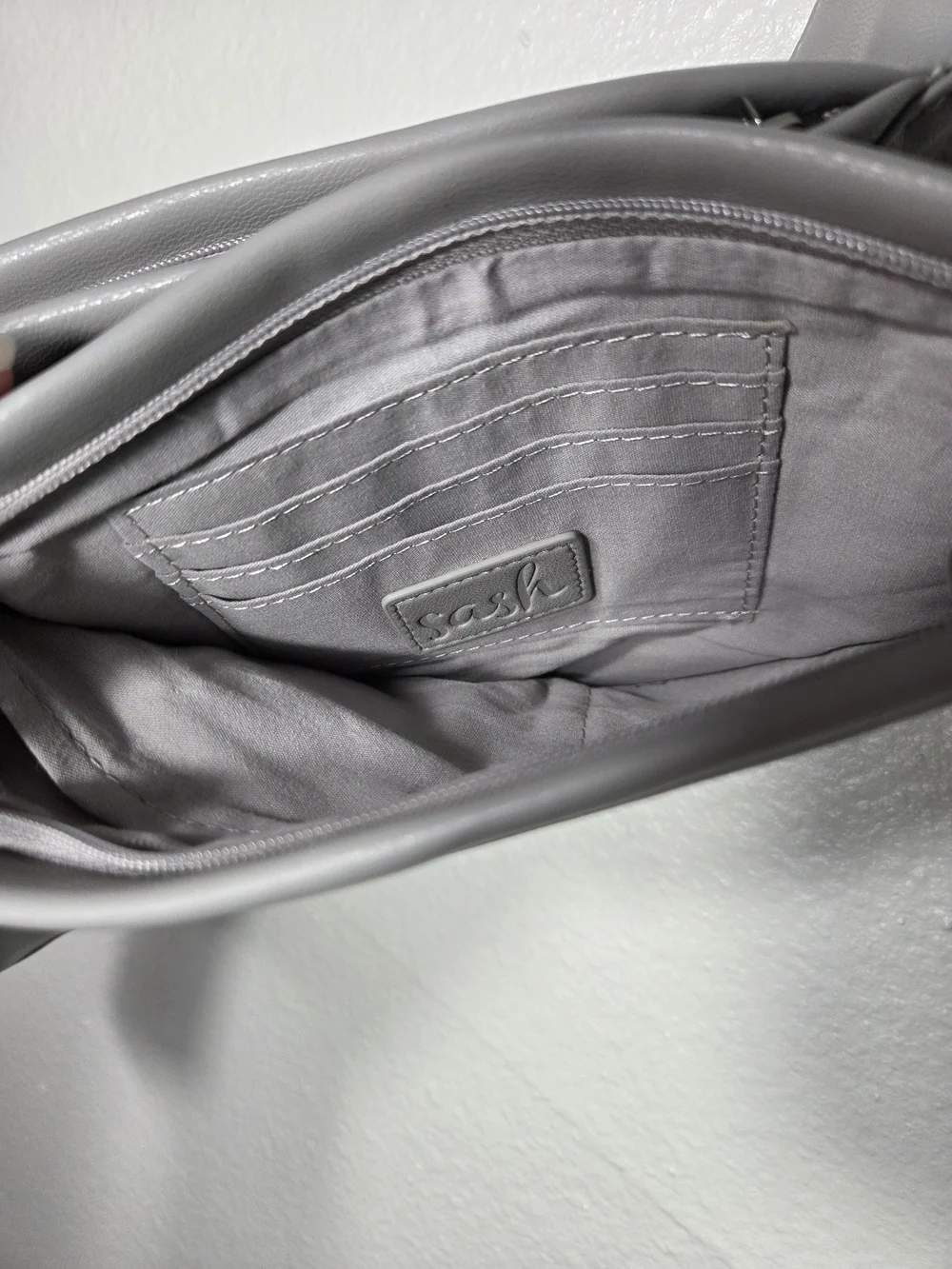 Sash Gray Crossbody Bag Vegan Leather Multiple Pockets NWOT